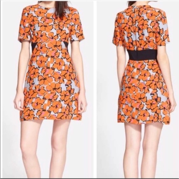 A.L.C. Nora Floral Print Silk Dress Womens Short Sleeve 10 Orange Blue - Picture 2 of 8